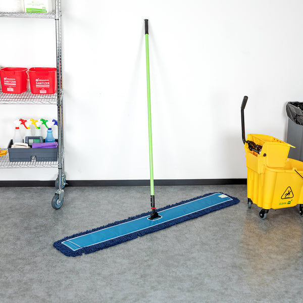 Restaurantware Clean Tek Professional Blue Cotton-Poly Blend Dust / Dry Mop - With 64" Handle - 59 3/4" X 5" - 1 Count Box