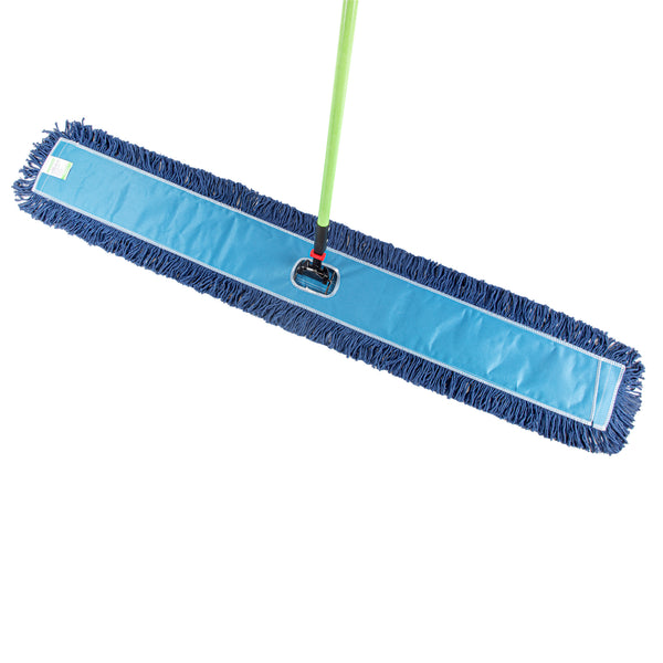Restaurantware Clean Tek Professional Blue Cotton-Poly Blend Dust / Dry Mop - With 64" Handle - 59 3/4" X 5" - 1 Count Box