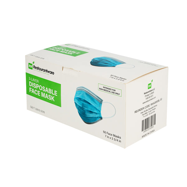 Restaurantware Clean Tek Professional Blue Disposable Earloop Face Mask - 3-Layer Filtration - 7" X 3 3/4" - 1000 Count Box