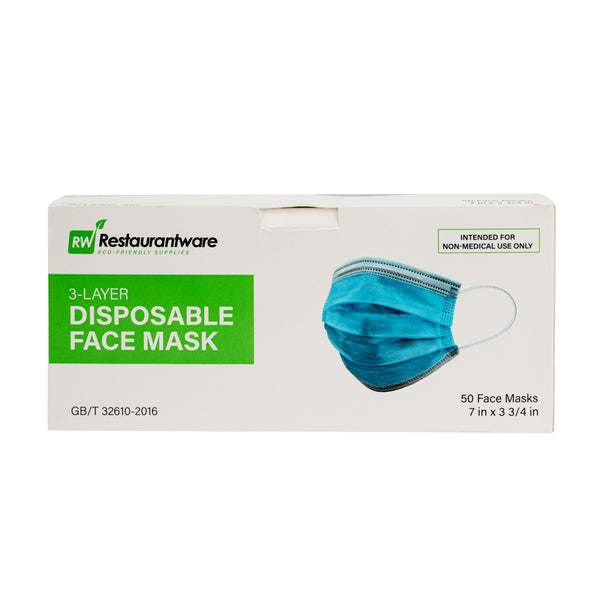 Restaurantware Clean Tek Professional Blue Disposable Earloop Face Mask - 3-Layer Filtration - 7" X 3 3/4" - 1000 Count Box