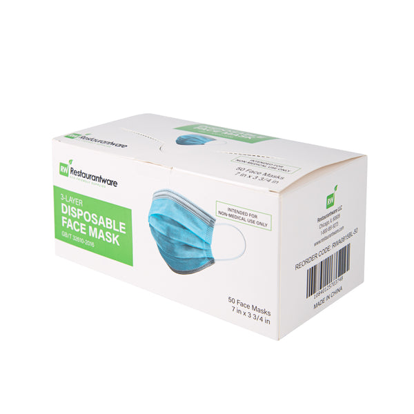 Restaurantware Clean Tek Professional Blue Disposable Earloop Protective Face Mask - Level 2 3-Layer Filtration - 7" X 3 3/4" - 2000 Count Box