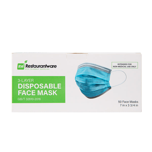 Restaurantware Clean Tek Professional Blue Disposable Earloop Protective Face Mask - Level 2 3-Layer Filtration - 7" X 3 3/4" - 2000 Count Box