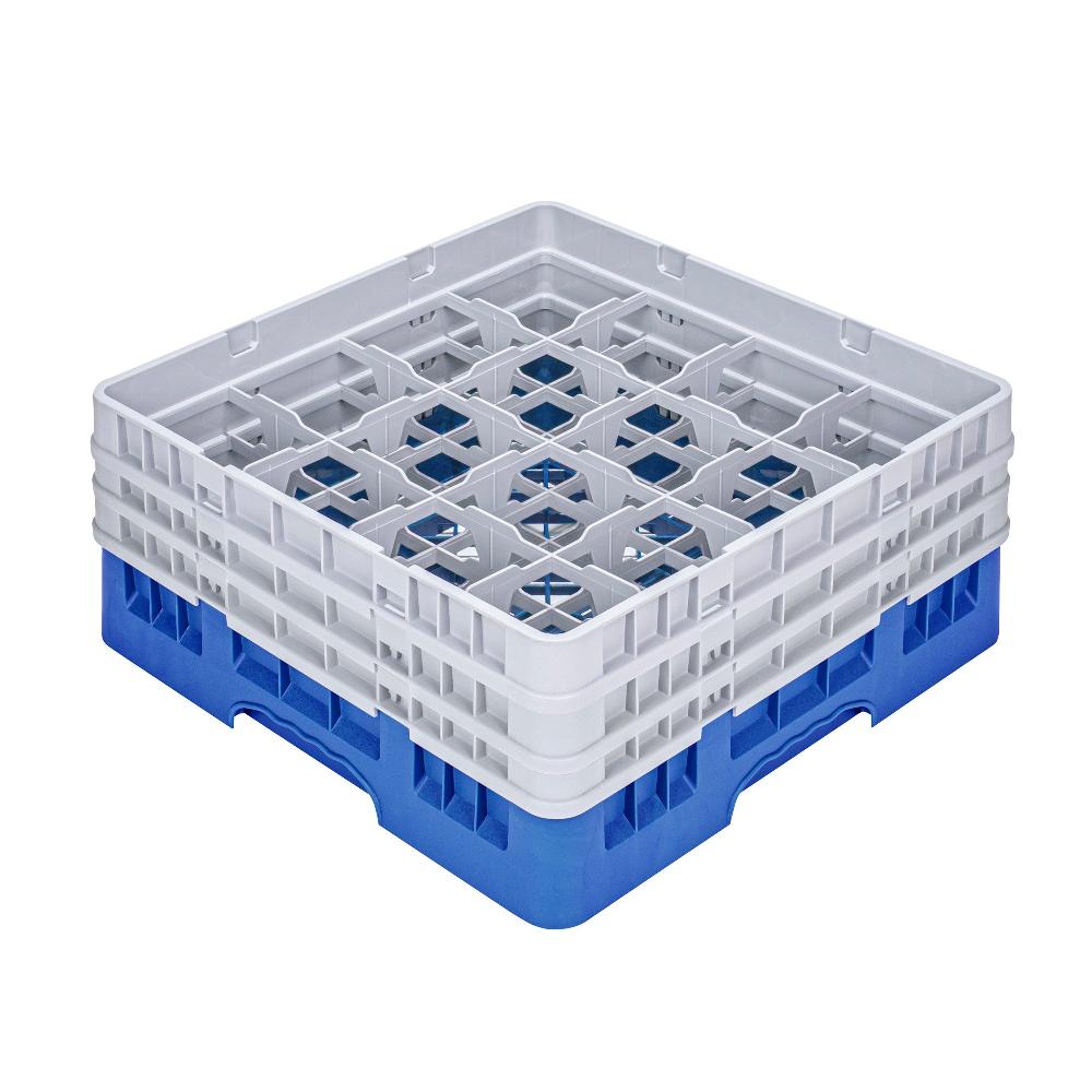 restaurantware Clean Tek Professional Blue Glass Rack - 16 Compartments 1 Full Drop and 2 Half Drop Extenders - 19 3/4" x 19 3/4" x 8 3/4" - 1 count box