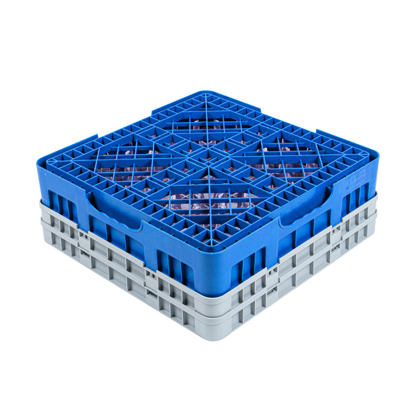 Restaurantware Clean Tek Professional Blue Glass Rack - 16 Compartments 1 Full Drop And 1 Half Drop Extender - 19 3/4" X 19 3/4" X 7 1/4" - 1 Count Box