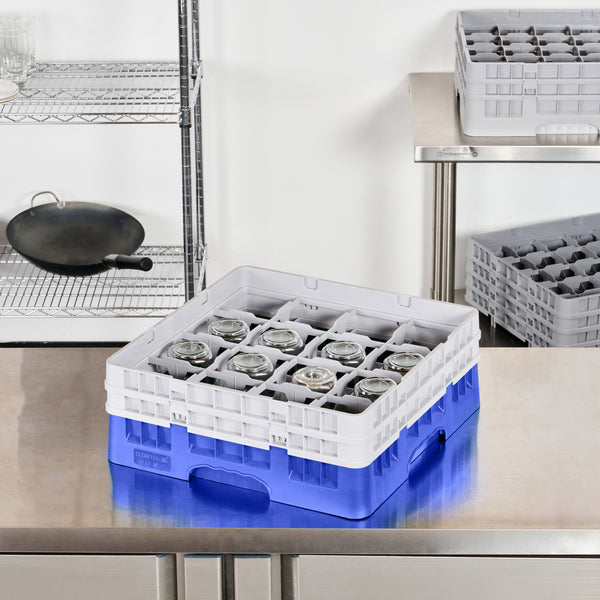 Restaurantware Clean Tek Professional Blue Glass Rack - 16 Compartments 1 Full Drop And 1 Half Drop Extender - 19 3/4" X 19 3/4" X 7 1/4" - 1 Count Box