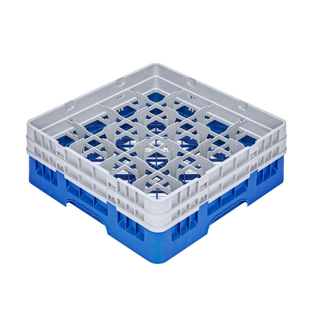 restaurantware Clean Tek Professional Blue Glass Rack - 16 Compartments 1 Full Drop and 1 Half Drop Extender - 19 3/4" x 19 3/4" x 7 1/4" - 1 count box