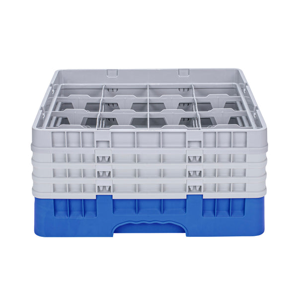 Restaurantware Clean Tek Professional Blue Glass Rack - 16 Compartments 1 Full Drop And 3 Half Drop Extenders - 19 3/4" X 19 3/4" X 10 1/2" - 1 Count Box