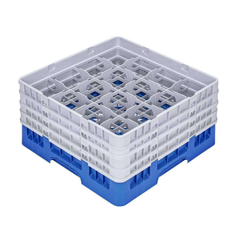 restaurantware Clean Tek Professional Blue Glass Rack - 16 Compartments 1 Full Drop and 3 Half Drop Extenders - 19 3/4" x 19 3/4" x 10 1/2" - 1 count box