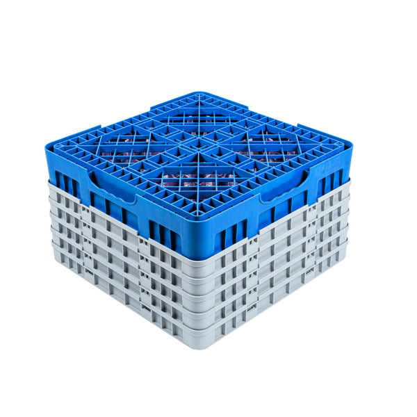 Restaurantware Clean Tek Professional Blue Glass Rack - 16 Compartments 1 Full Drop And 4 Half Drop Extenders - 19 3/4" X 19 3/4" X 12 1/4" - 1 Count Box