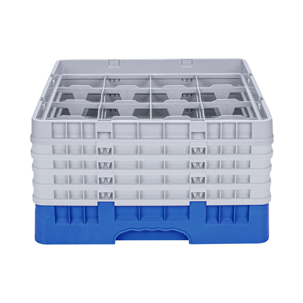Restaurantware Clean Tek Professional Blue Glass Rack - 16 Compartments 1 Full Drop And 4 Half Drop Extenders - 19 3/4" X 19 3/4" X 12 1/4" - 1 Count Box