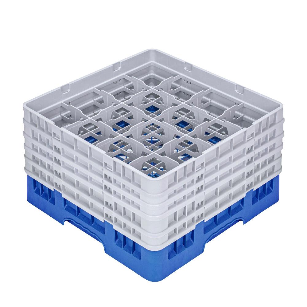 restaurantware Clean Tek Professional Blue Glass Rack - 16 Compartments 1 Full Drop and 4 Half Drop Extenders - 19 3/4" x 19 3/4" x 12 1/4" - 1 count box