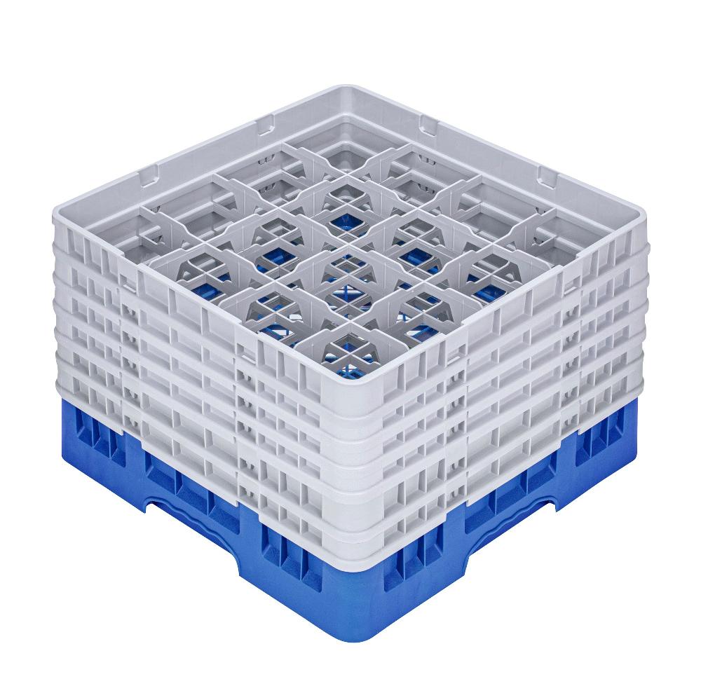 restaurantware Clean Tek Professional Blue Glass Rack - 16 Compartments 1 Full Drop and 5 Half Drop Extenders - 19 3/4" x 19 3/4" x 13 3/4" - 1 count box