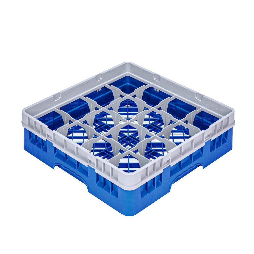 restaurantware Clean Tek Professional Blue Glass Rack - 16 Compartments 1 Full Drop Extender - 19 3/4" x 19 3/4" x 5 3/4" - 1 count box