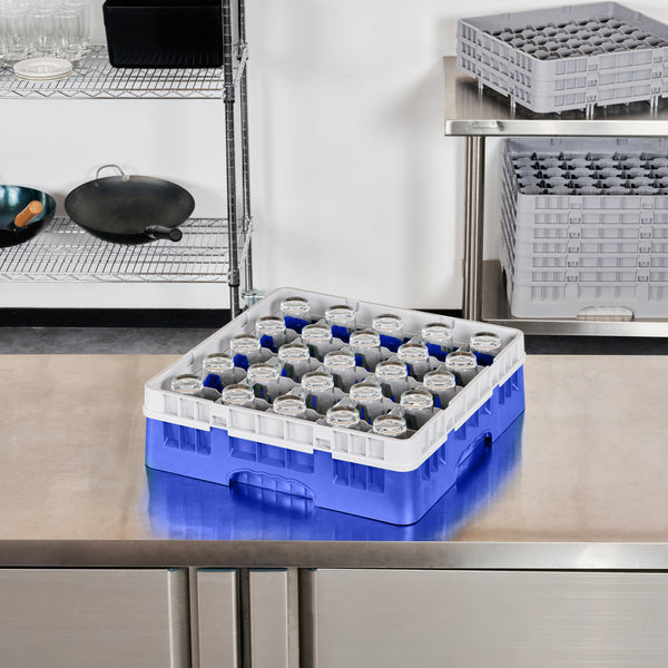 Restaurantware Clean Tek Professional Blue Glass Rack - 25 Compartments 1 Full Drop Extender - 19 3/4" X 19 3/4" X 5 3/4" - 1 Count Box