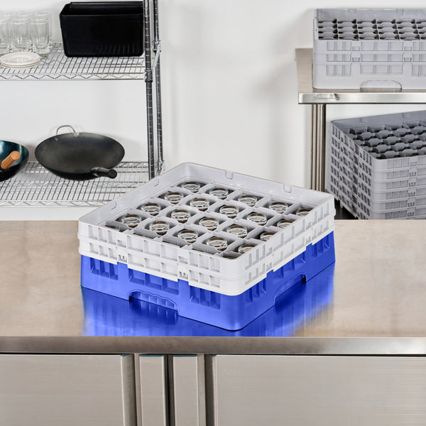 Restaurantware Clean Tek Professional Blue Glass Rack - 25 Compartments 1 Full Drop And 1 Half Drop Extender - 19 3/4" X 19 3/4" X 7 1/4" - 1 Count Box