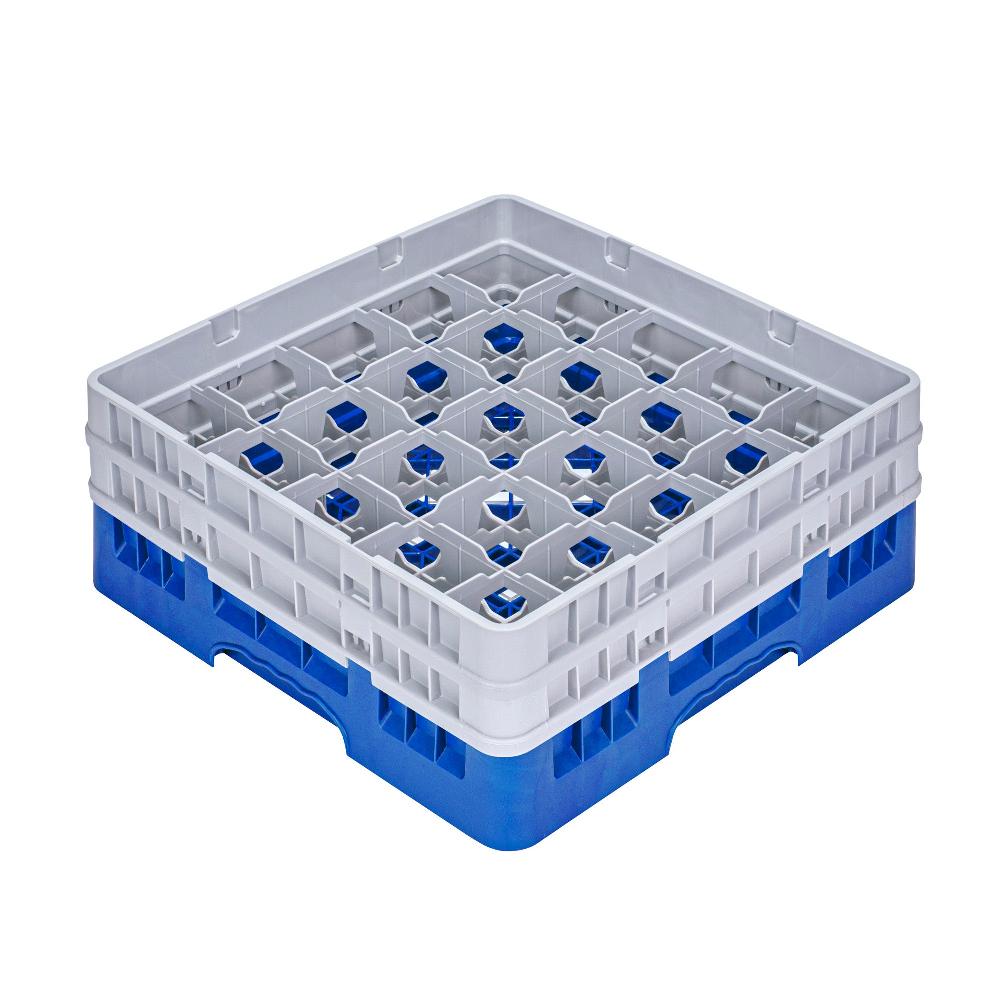 restaurantware Clean Tek Professional Blue Glass Rack - 25 Compartments 1 Full Drop and 1 Half Drop Extender - 19 3/4" x 19 3/4" x 7 1/4" - 1 count box