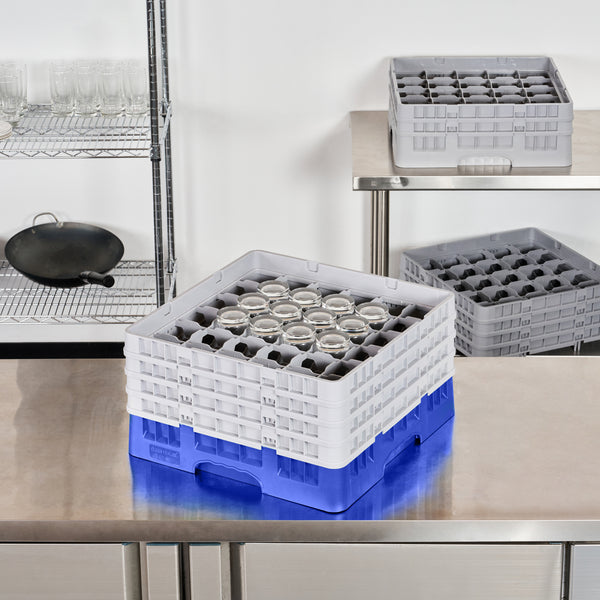 Restaurantware Clean Tek Professional Blue Glass Rack - 36 Compartments 1 Full Drop And 3 Half Drop Extenders - 19 3/4" X 19 3/4" X 10 1/2" - 1 Count Box
