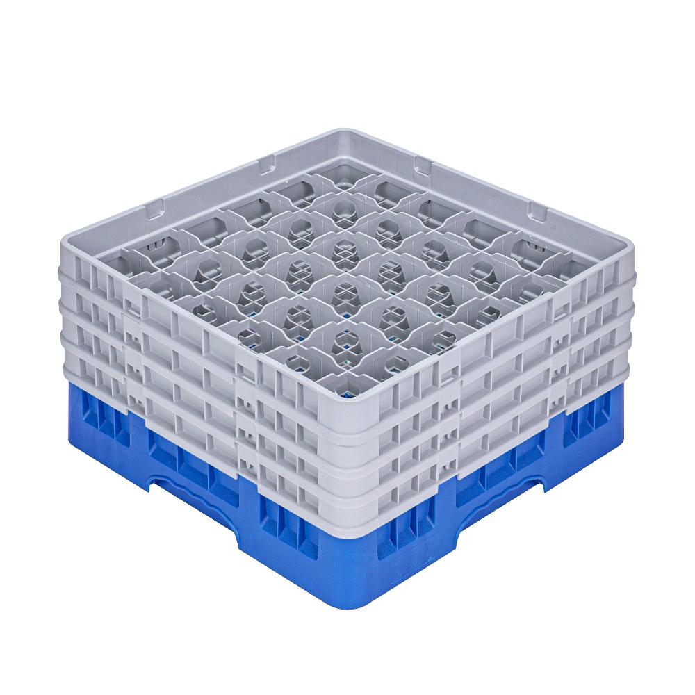 restaurantware Clean Tek Professional Blue Glass Rack - 36 Compartments 1 Full Drop and 3 Half Drop Extenders - 19 3/4" x 19 3/4" x 10 1/2" - 1 count box