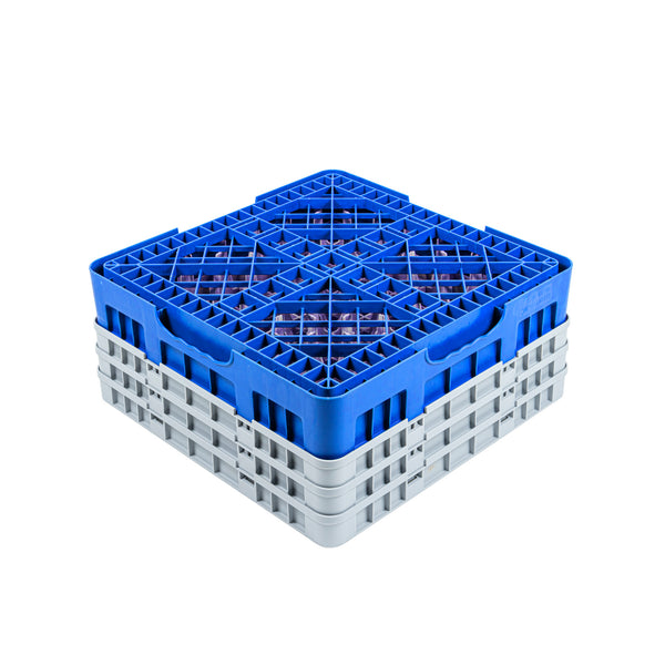 Restaurantware Clean Tek Professional Blue Glass Rack - 9 Compartments 1 Full Drop And 2 Half Drop Extenders - 19 3/4" X 19 3/4" X 8 3/4" - 1 Count Box