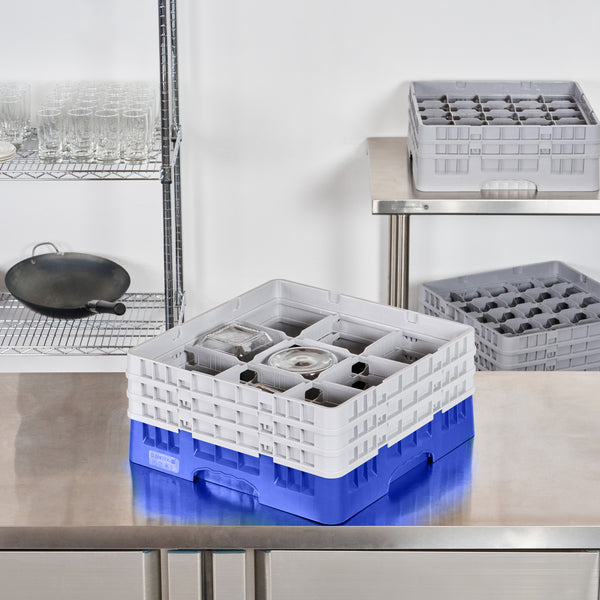 Restaurantware Clean Tek Professional Blue Glass Rack - 9 Compartments 1 Full Drop And 2 Half Drop Extenders - 19 3/4" X 19 3/4" X 8 3/4" - 1 Count Box