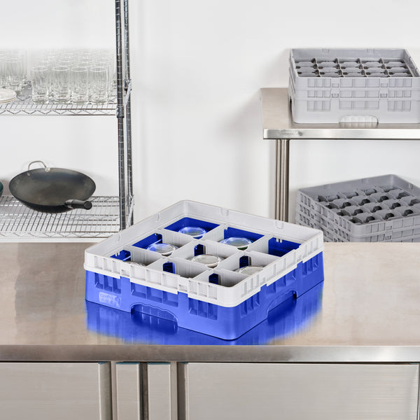 Restaurantware Clean Tek Professional Blue Glass Rack - 9 Compartments 1 Full Drop Extender - 19 3/4" X 19 3/4" X 5 3/4" - 1 Count Box