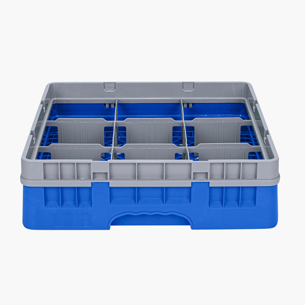 Restaurantware Clean Tek Professional Blue Glass Rack - 9 Compartments 1 Full Drop Extender - 19 3/4" X 19 3/4" X 5 3/4" - 1 Count Box
