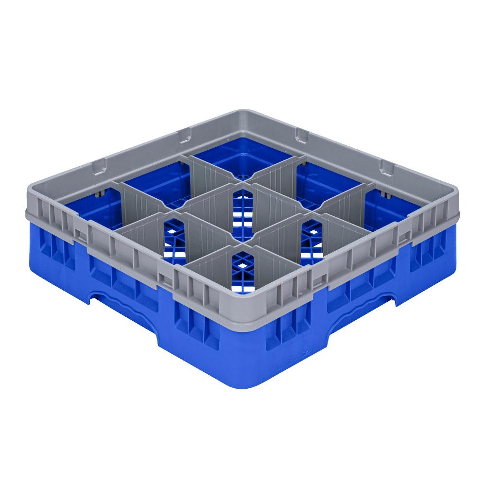 restaurantware Clean Tek Professional Blue Glass Rack - 9 Compartments 1 Full Drop Extender - 19 3/4" x 19 3/4" x 5 3/4" - 1 count box