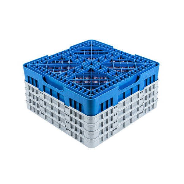 Restaurantware Clean Tek Professional Blue Glass Rack - 9 Compartments 1 Full Drop And 3 Half Drop Extenders - 19 3/4" X 19 3/4" X 10 1/2" - 1 Count Box