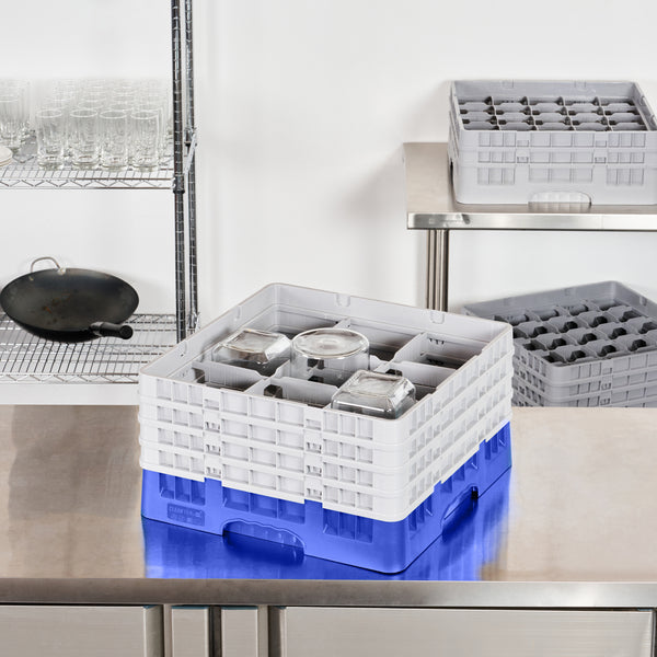 Restaurantware Clean Tek Professional Blue Glass Rack - 9 Compartments 1 Full Drop And 3 Half Drop Extenders - 19 3/4" X 19 3/4" X 10 1/2" - 1 Count Box