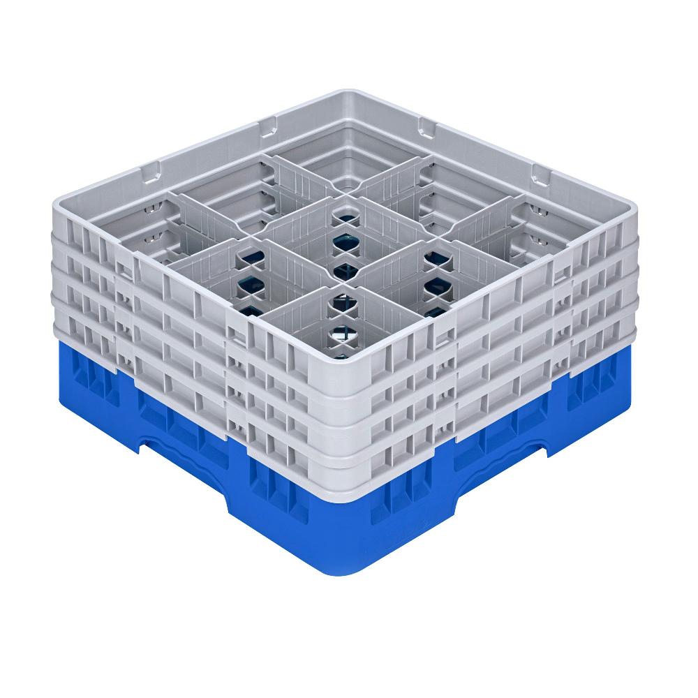 restaurantware Clean Tek Professional Blue Glass Rack - 9 Compartments 1 Full Drop and 3 Half Drop Extenders - 19 3/4" x 19 3/4" x 10 1/2" - 1 count box