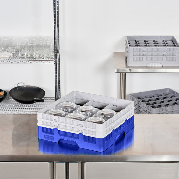 Restaurantware Clean Tek Professional Blue Glass Rack - 9 Compartments 1 Full Drop And 1 Half Drop Extender - 19 3/4" X 19 3/4" X 7 1/4" - 1 Count Box