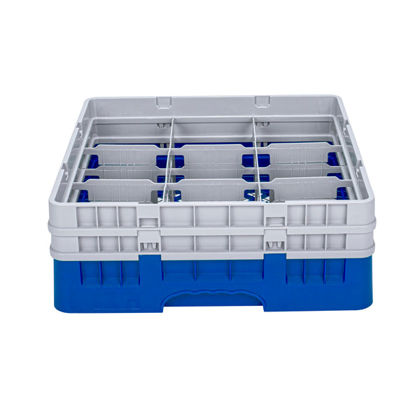 Restaurantware Clean Tek Professional Blue Glass Rack - 9 Compartments 1 Full Drop And 1 Half Drop Extender - 19 3/4" X 19 3/4" X 7 1/4" - 1 Count Box