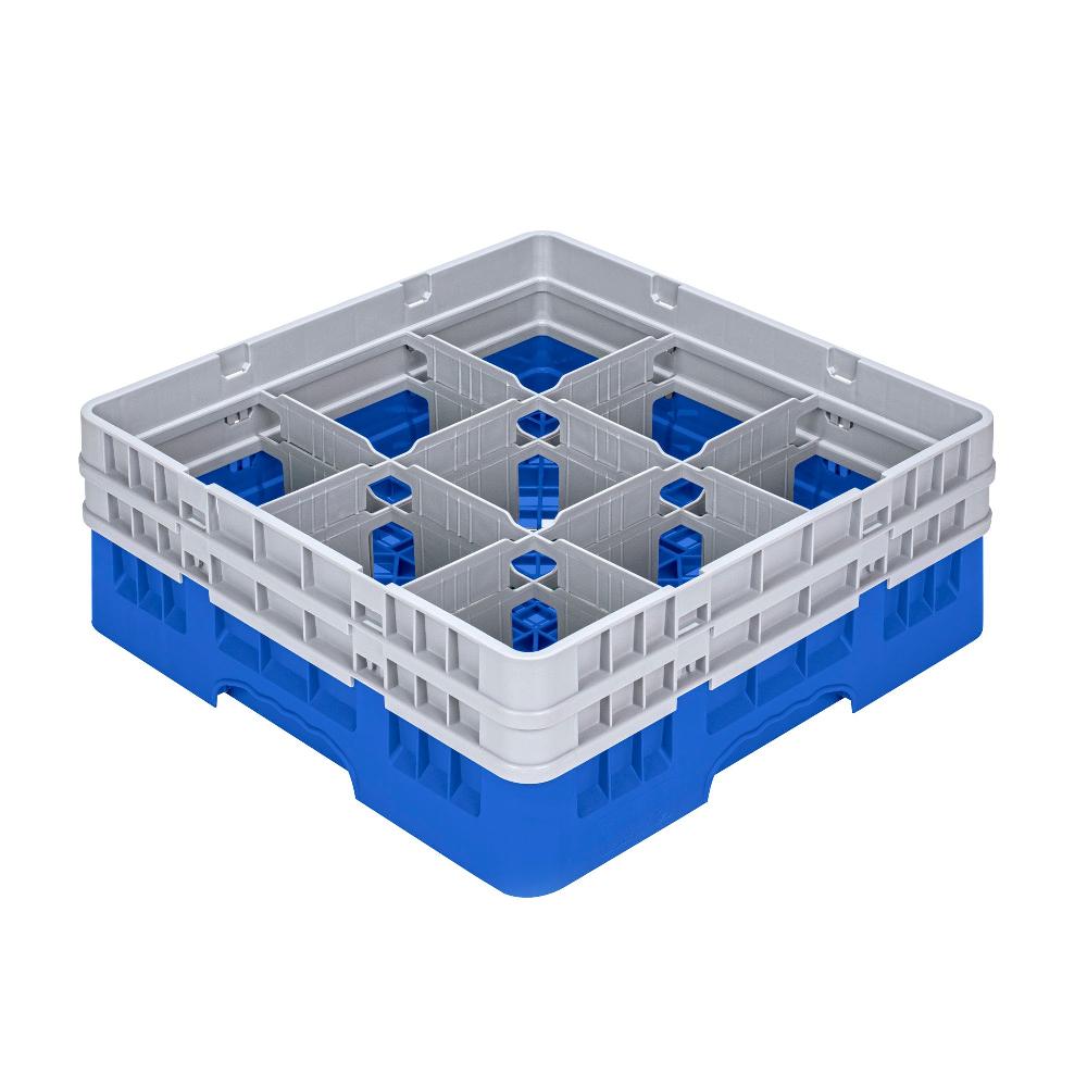 restaurantware Clean Tek Professional Blue Glass Rack - 9 Compartments 1 Full Drop and 1 Half Drop Extender - 19 3/4" x 19 3/4" x 7 1/4" - 1 count box