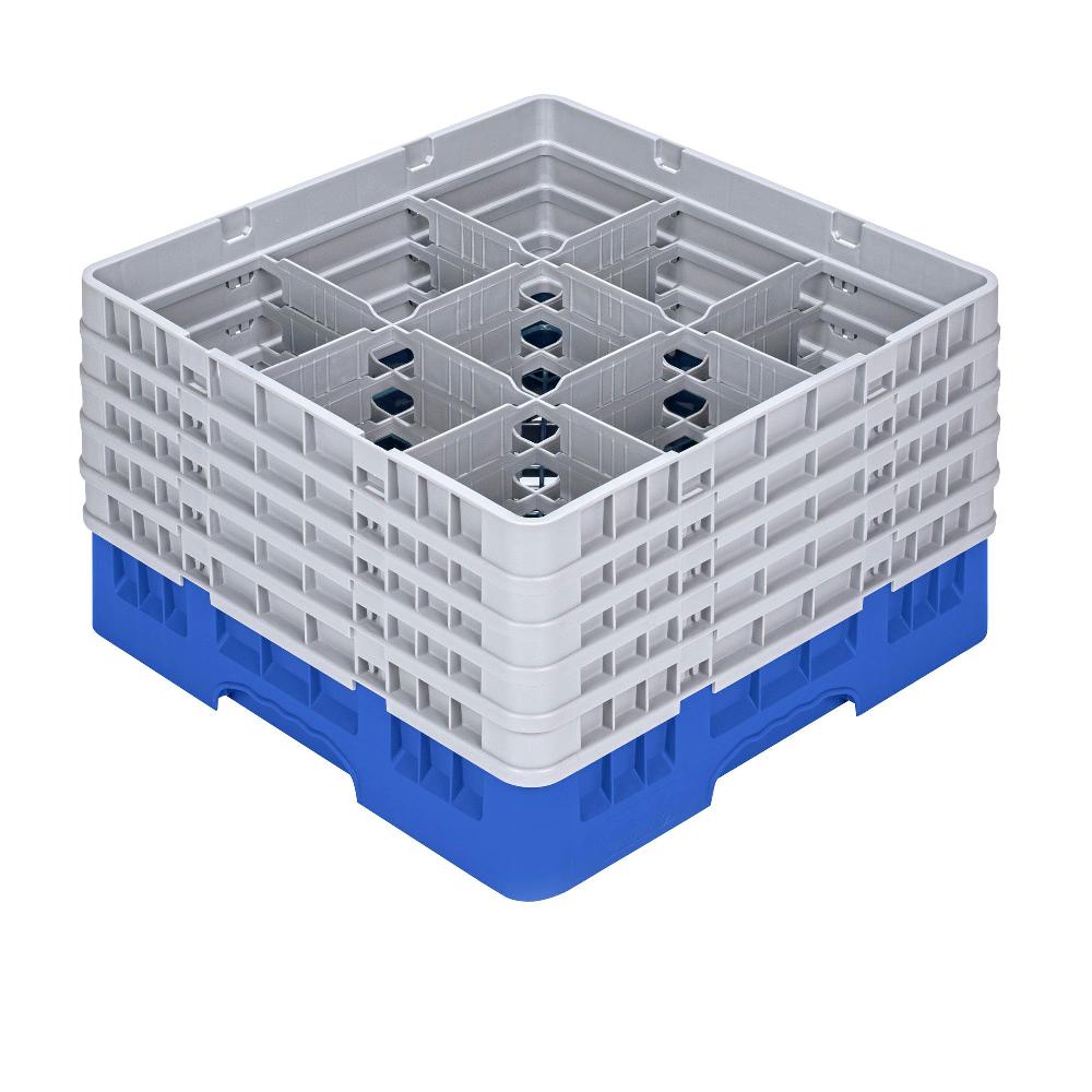 restaurantware Clean Tek Professional Blue Glass Rack - 9 Compartments 1 Full Drop and 4 Half Drop Extenders - 19 3/4" x 19 3/4" x 12 1/4" - 1 count box
