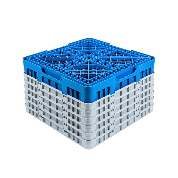 Restaurantware Clean Tek Professional Blue Glass Rack - 9 Compartments 1 Full Drop And 5 Half Drop Extenders - 19 3/4" X 19 3/4" X 13 3/4" - 1 Count Box