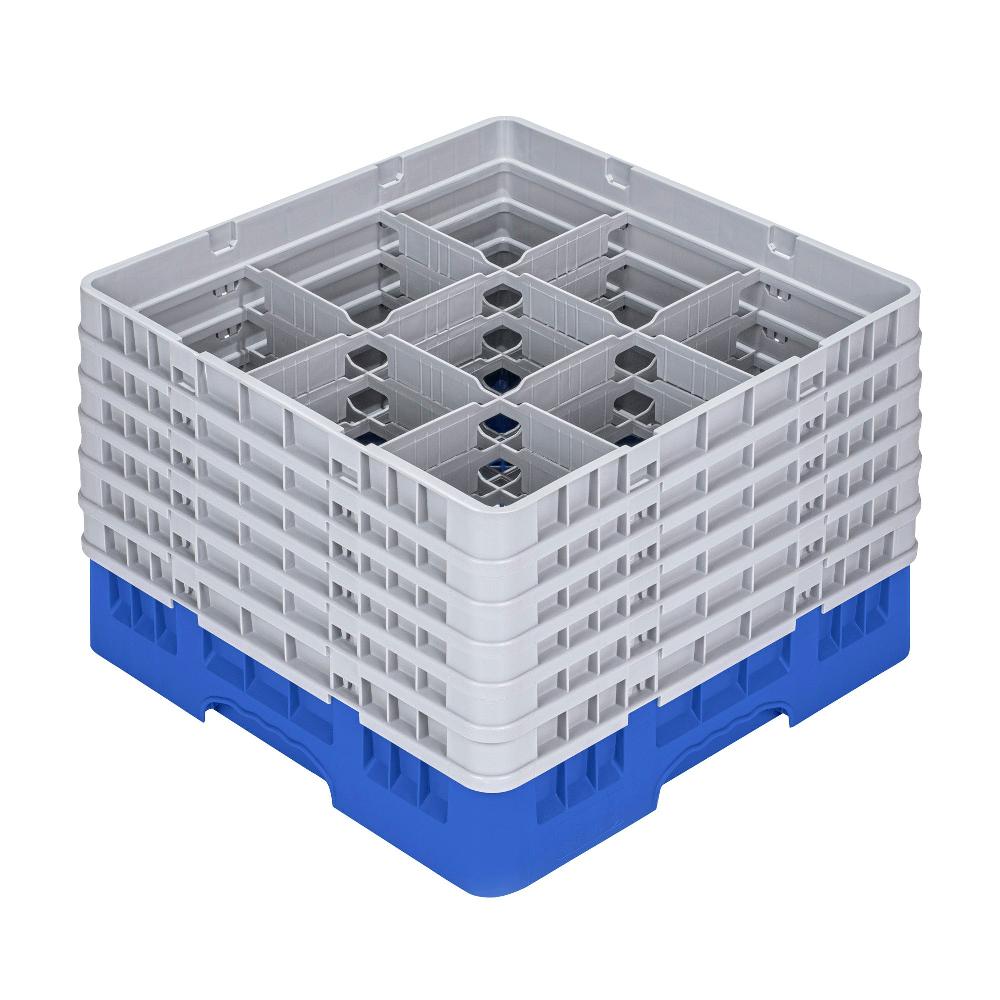 restaurantware Clean Tek Professional Blue Glass Rack - 9 Compartments 1 Full Drop and 5 Half Drop Extenders - 19 3/4" x 19 3/4" x 13 3/4" - 1 count box