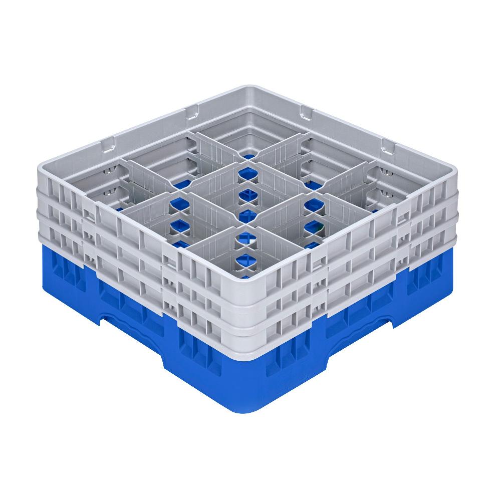 restaurantware Clean Tek Professional Blue Glass Rack - 9 Compartments 1 Full Drop and 2 Half Drop Extenders - 19 3/4" x 19 3/4" x 8 3/4" - 1 count box