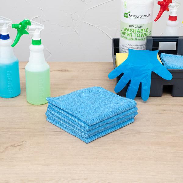 Restaurantware Clean Tek Professional Blue Microfiber Cleaning Cloth - 16" X 16" - 100 Count Box