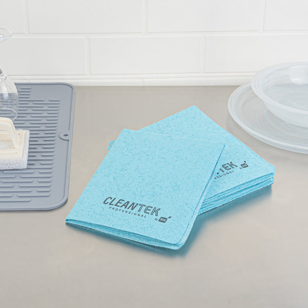 Restaurantware Clean Tek Professional Blue Microfiber Cleaning / Drying Cloth - 13'' X 15'' - 100 Count Box