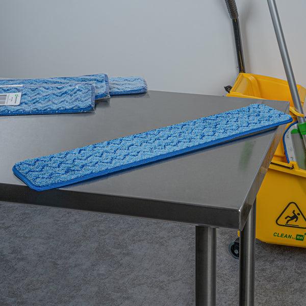 Restaurantware Clean Tek Professional Blue Microfiber Hook And Loop Wet / Dry Mop Pad - Zig Zag - 25 1/2" - 1 Count Box