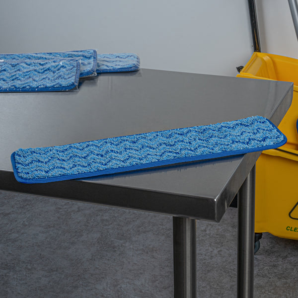 Restaurantware Clean Tek Professional Blue Microfiber Hook And Loop Wet / Dry Mop Pad - Zig Zag - 19 1/2" - 1 Count Box