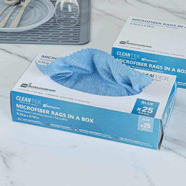 Restaurantware Clean Tek Professional Blue Microfiber Rags In A Box - 11 3/4" X 11 3/4" - 250 Count Box