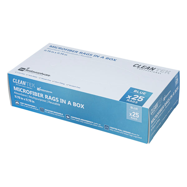 Restaurantware Clean Tek Professional Blue Microfiber Rags In A Box - 11 3/4" X 11 3/4" - 250 Count Box