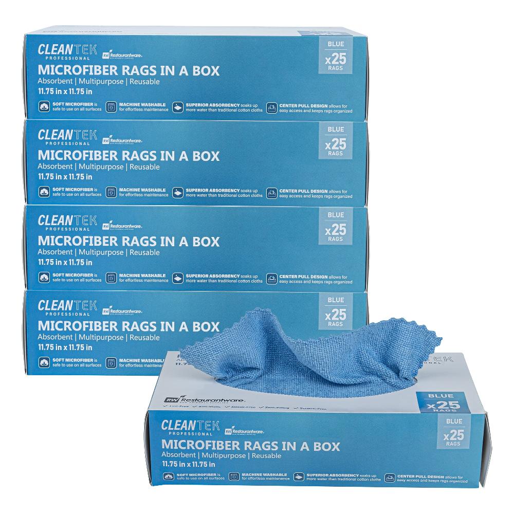 restaurantware Clean Tek Professional Blue Microfiber Rags In A Box - 11 3/4" x 11 3/4" - 250 count box