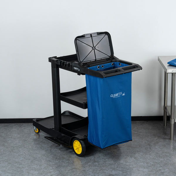 Restaurantware Clean Tek Professional Blue Plastic Bag - For Heavy Duty 3-Shelf Janitor Cart - 1 Count Box
