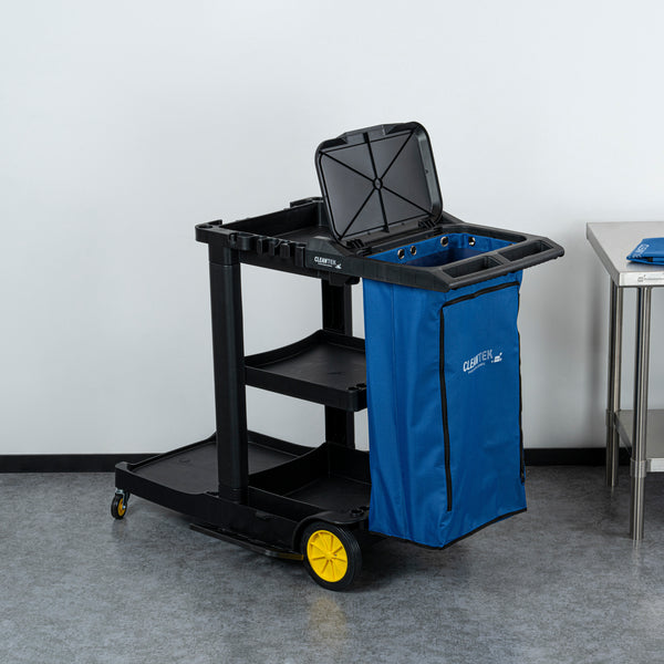 Restaurantware Clean Tek Professional Blue Plastic Bag - With Zipper For Heavy Duty 3-Shelf Janitor Cart - 1 Count Box