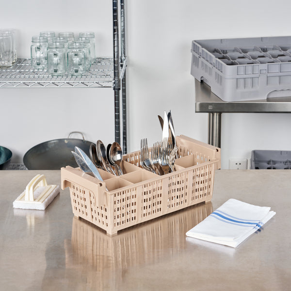 Restaurantware Clean Tek Professional Brown Flatware Rack - 8 Compartments - 16 1/2" X 8 1/4" X 5 3/4" - 1 Count Box