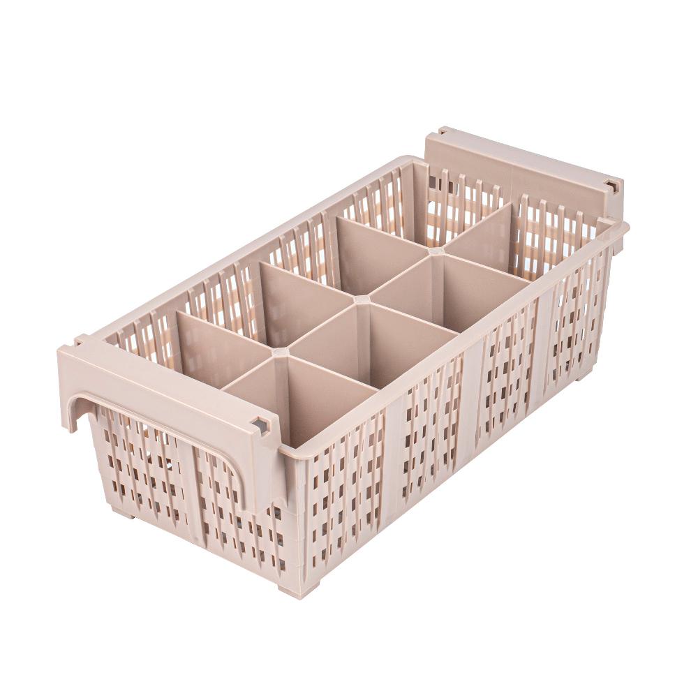 restaurantware Clean Tek Professional Brown Flatware Rack - 8 Compartments - 16 1/2" x 8 1/4" x 5 3/4" - 1 count box