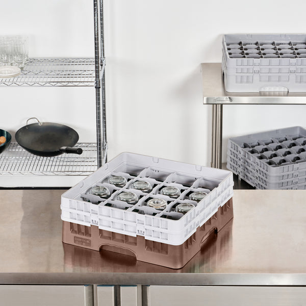Restaurantware Clean Tek Professional Brown Glass Rack - 16 Compartments 1 Full Drop And 1 Half Drop Extender - 19 3/4" X 19 3/4" X 7 1/4" - 1 Count Box