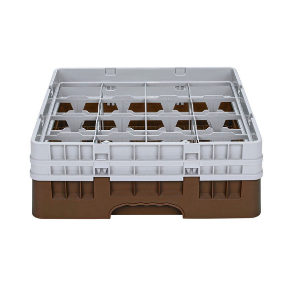 Restaurantware Clean Tek Professional Brown Glass Rack - 16 Compartments 1 Full Drop And 1 Half Drop Extender - 19 3/4" X 19 3/4" X 7 1/4" - 1 Count Box